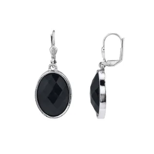 1928 Jewelry Black Oval Faceted Leverback Earrings 1928 Jewelry