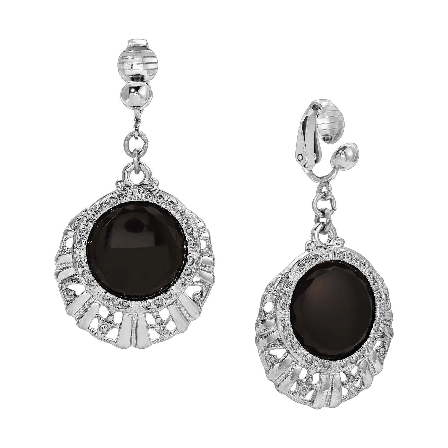 1928 Jewelry Black Round Stone Textured Clip On Earrings 1928 Jewelry