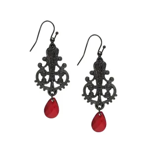 1928 Jewelry Black Royal Filigree Ornamental Red Briolette Drop 1928 Jewelry