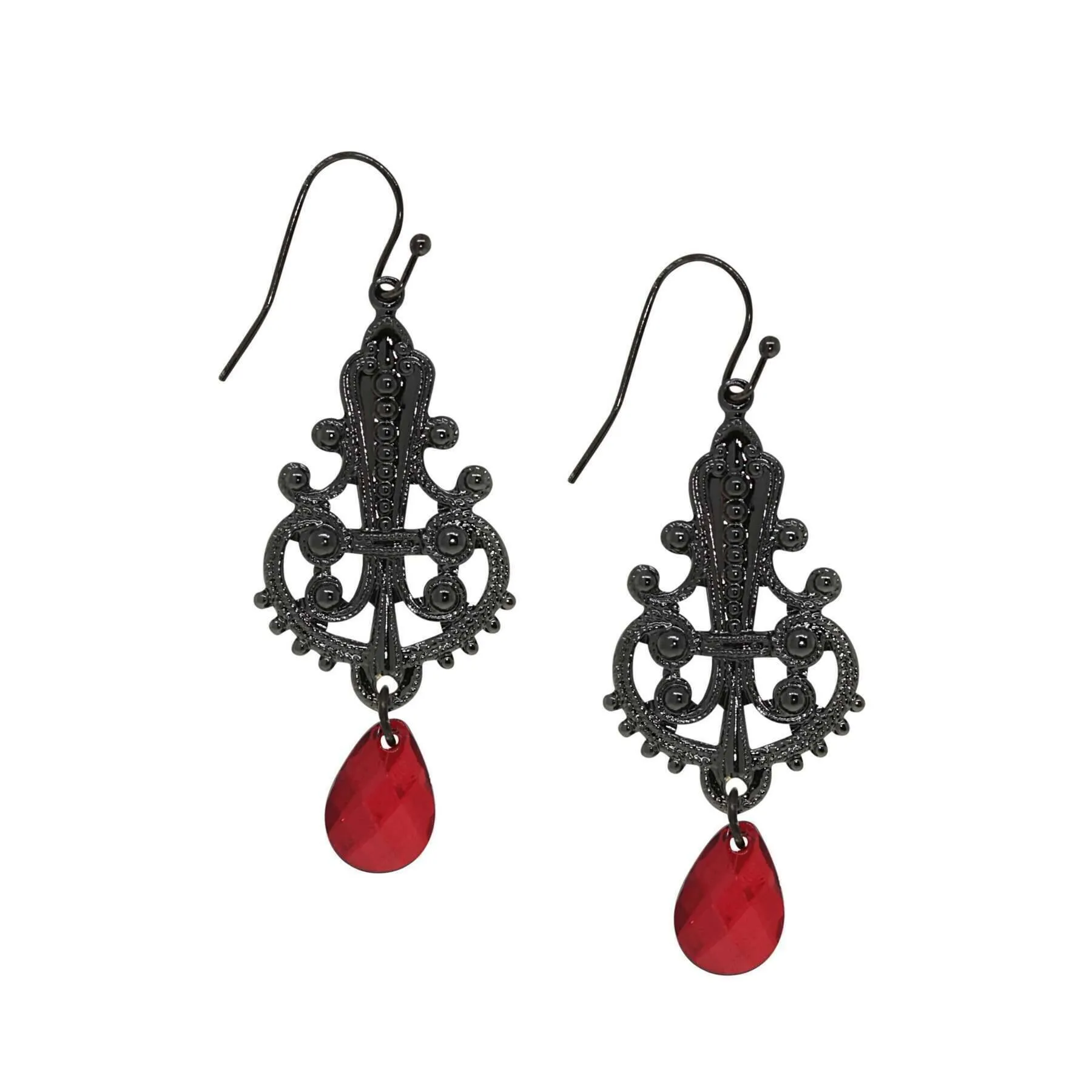 1928 Jewelry Black Royal Filigree Ornamental Red Briolette Drop 1928 Jewelry