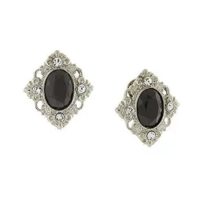 1928 Jewelry Black Stone Crystal Accent Clip On Earrings 1928 Jewelry