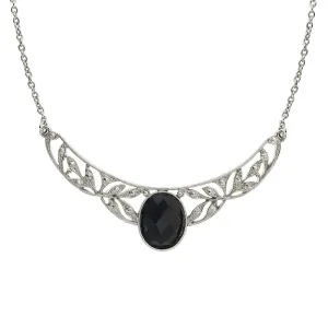 1928 Jewelry Black Stone Marcasite-Look Collar Necklace 16"   3" Extender 1928 Jewelry