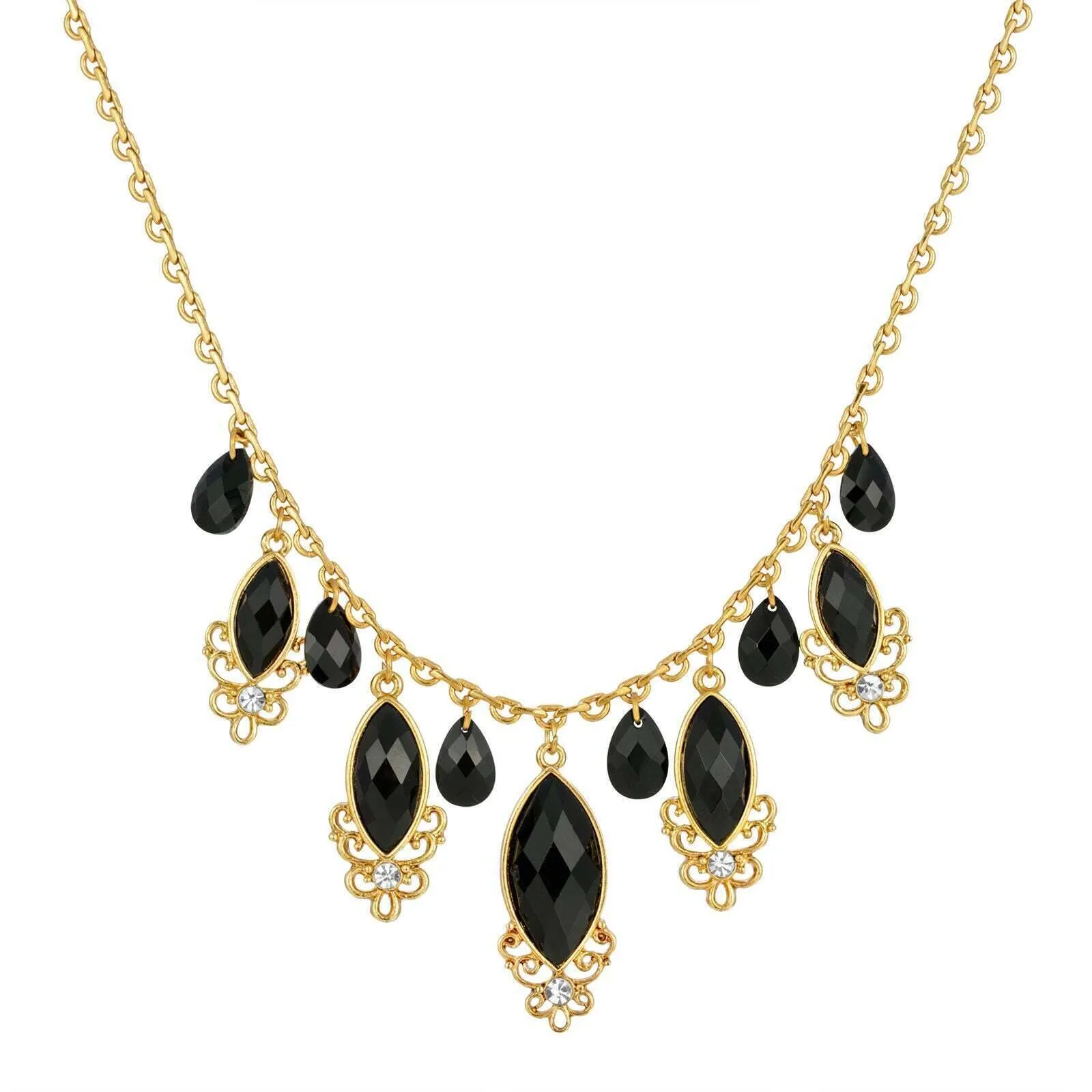 1928 Jewelry Black Teardrop Crystal Necklace 16"   3" Extender 1928 Jewelry