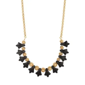 1928 Jewelry Black Tulip Flower Filigree Puff Bead Necklace 16"   3" Extender 1928 Jewelry