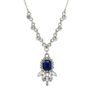 1928 Jewelry Bleu Estate Sapphire Crystal Pendant Necklace 16"   3" Extender 1928 Jewelry