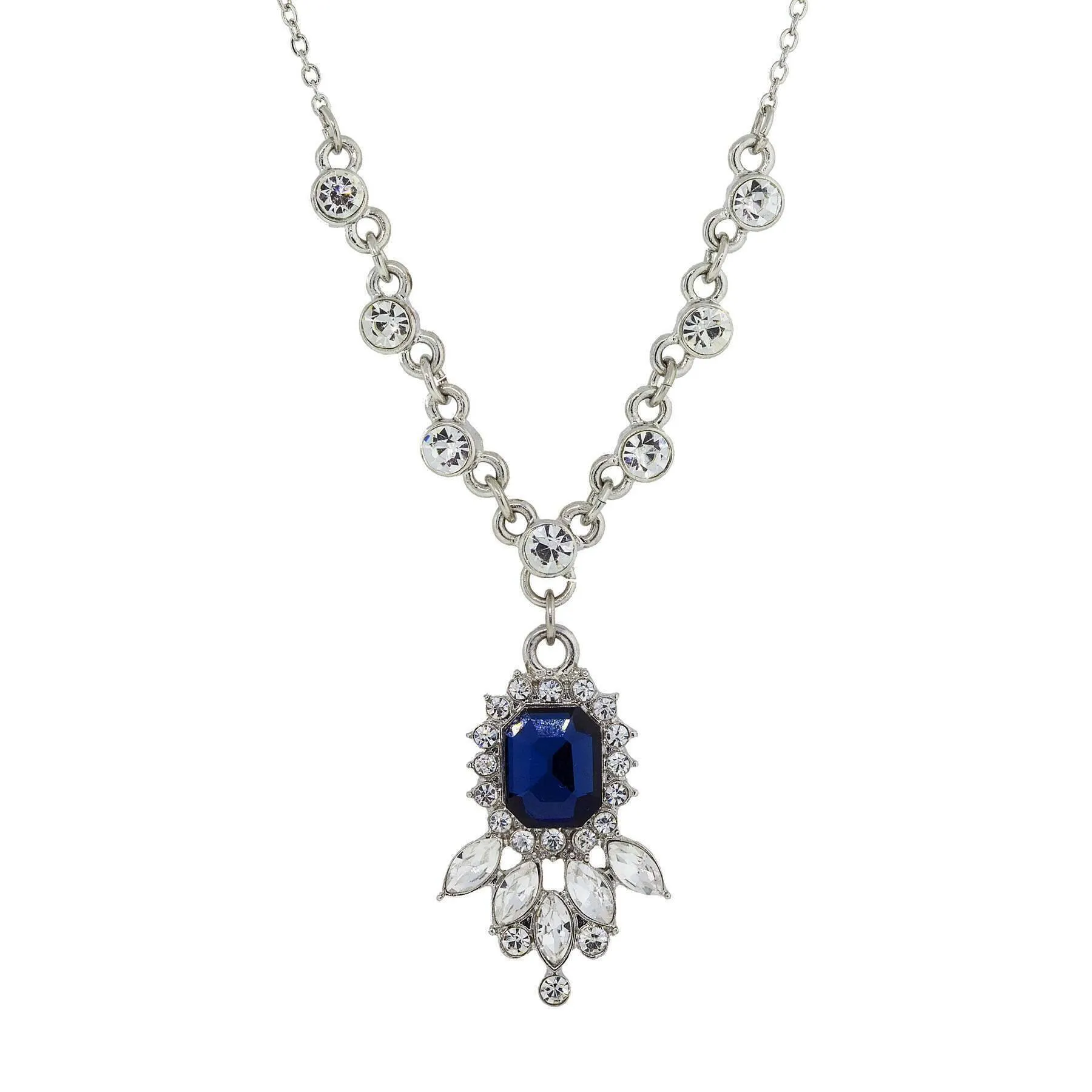 1928 Jewelry Bleu Estate Sapphire Crystal Pendant Necklace 16"   3" Extender 1928 Jewelry