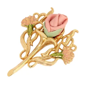 1928 Jewelry Blossom Pink Porcelain Rose Pin 1928 Jewelry