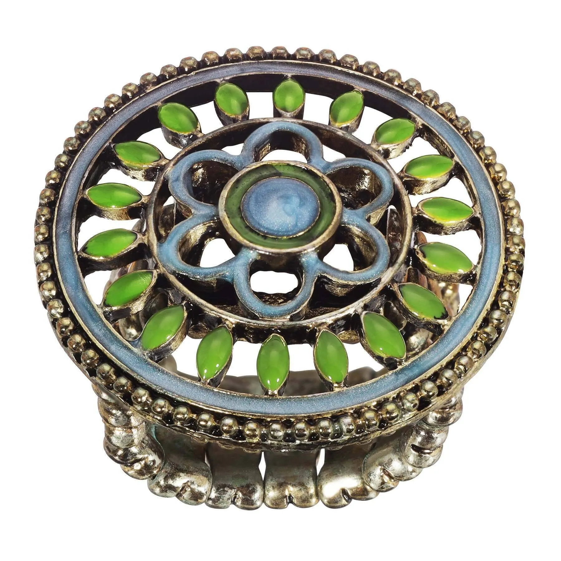 1928 Jewelry Blue And Green Enamel Round Floral Stretch Ring 1928 Jewelry