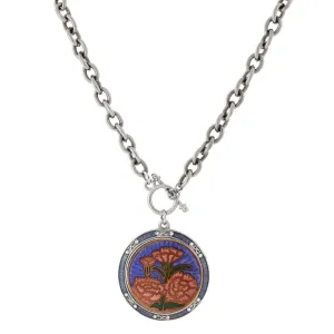 1928 Jewelry Blue and Orange Floral Enamel Medallion Toggle Pendant Necklace 20 1928 Jewelry