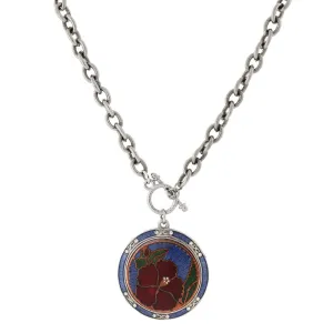 1928 Jewelry Blue And Red Floral Enamel Medallion Toggle Pendant Necklace 20" 1928 Jewelry
