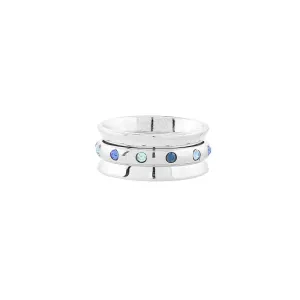 1928 Jewelry Blue Aqua Marine Crystal Anxiety Spinner Ring 1928 Jewelry
