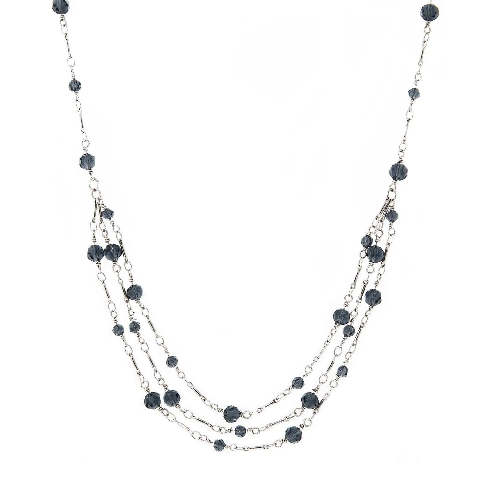 1928 Jewelry Blue Bead 3 Strand Necklace 16"   3" Extender 1928 Jewelry