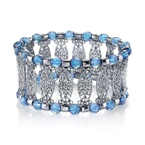 1928 Jewelry Blue Color Filigree Stretch Bracelet 1928 Jewelry