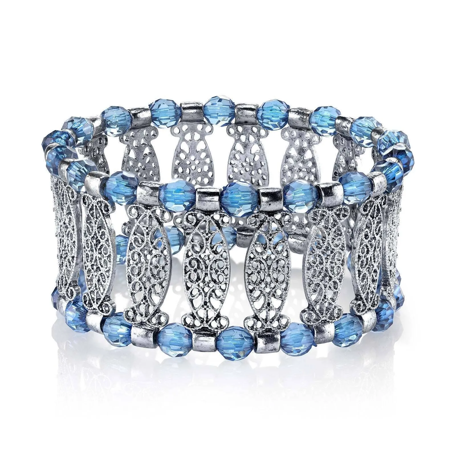 1928 Jewelry Blue Color Filigree Stretch Bracelet 1928 Jewelry