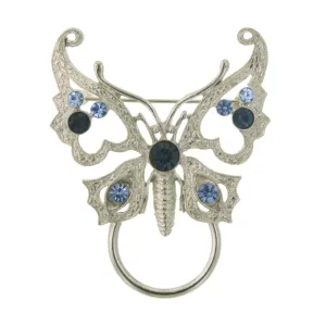 1928 Jewelry Blue Crystal Butterfly Pin Badge & Eyeglass Holder Pin 1928 Jewelry