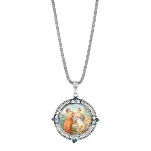 1928 Jewelry Blue Crystal Rubenesque Glass Pendant Mesh Necklace 25" 1928 Jewelry