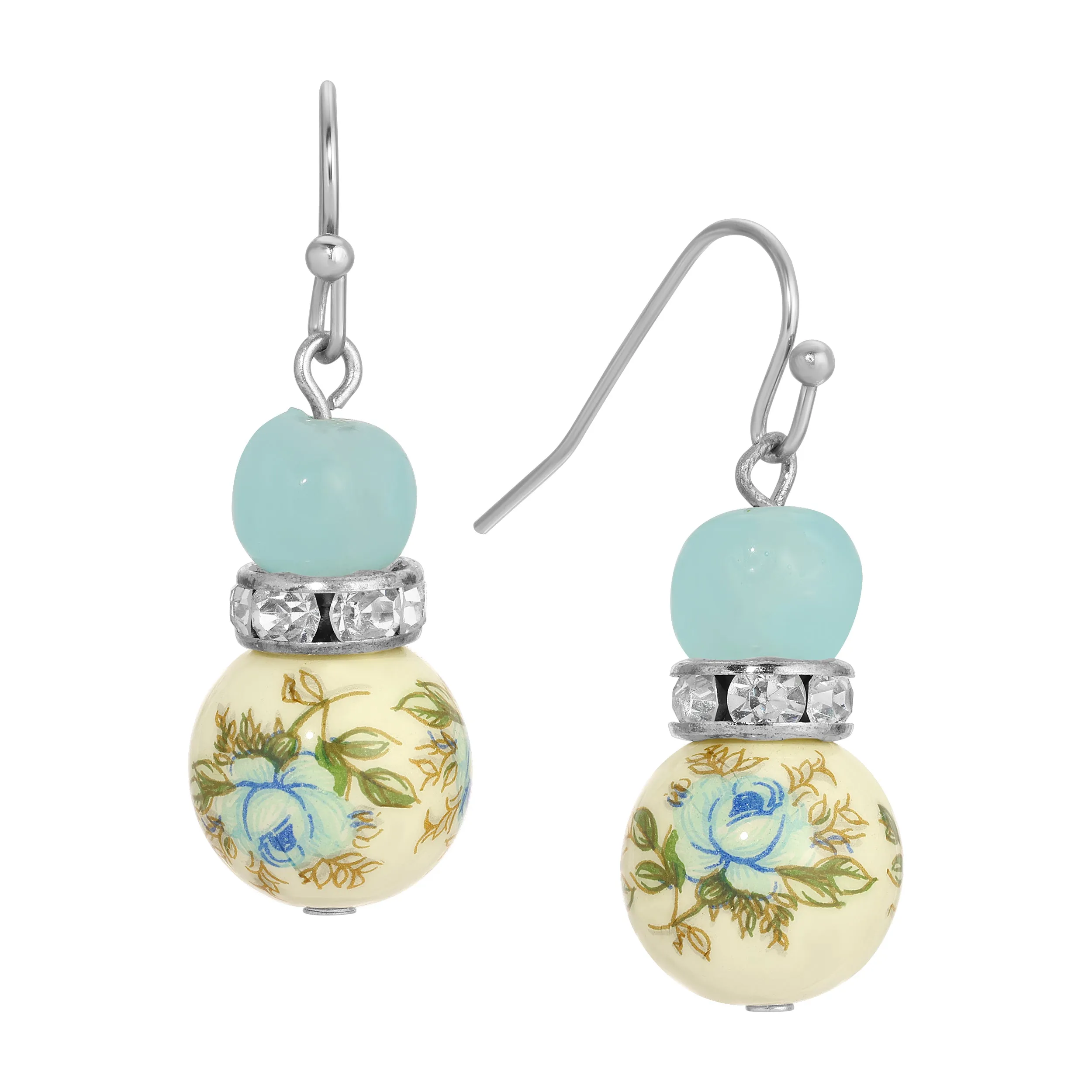 1928 Jewelry Blue Desert Rose & Bead Crystal Drop Earrings 1928 Jewelry