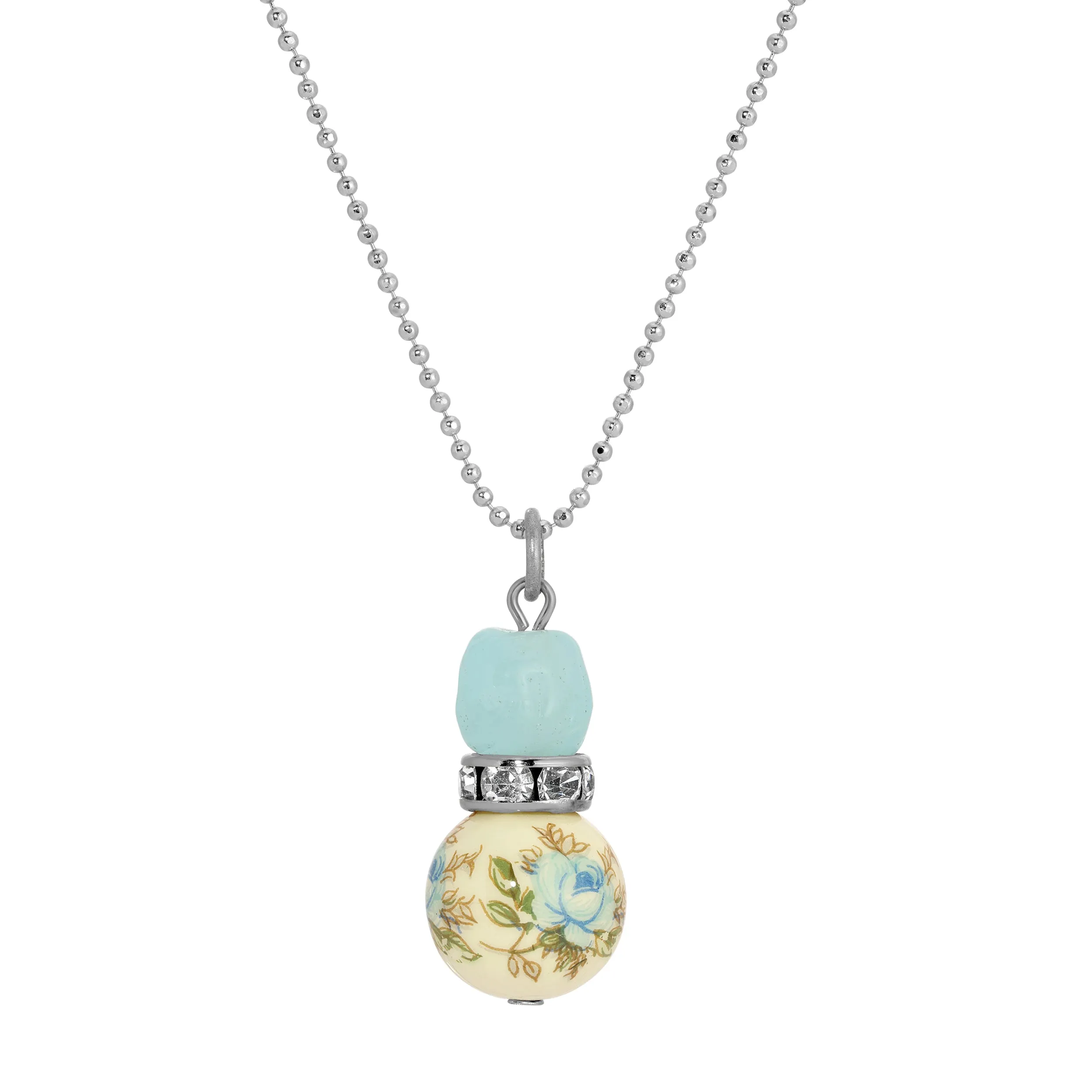 1928 Jewelry Blue Desert Rose & Bead Crystal Pendant Necklace 18" 1928 Jewelry