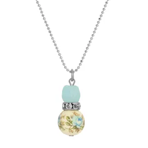 1928 Jewelry Blue Desert Rose & Bead Crystal Pendant Necklace 18" 1928 Jewelry