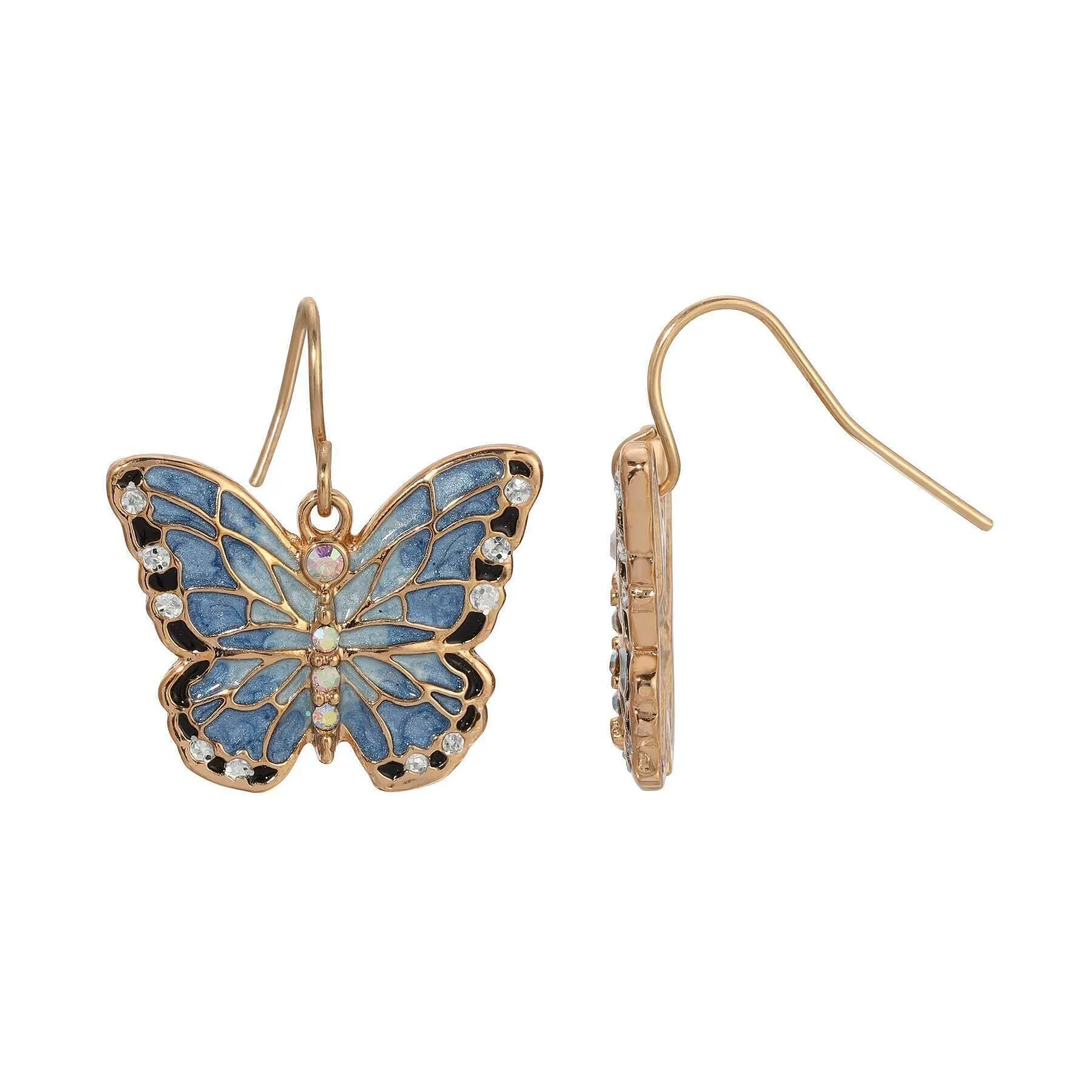 1928 Jewelry Blue Enamel Crystal Butterfly Drop Earrings 1928 Jewelry
