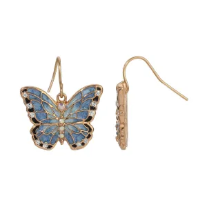 1928 Jewelry Blue Enamel Crystal Butterfly Drop Earrings 1928 Jewelry