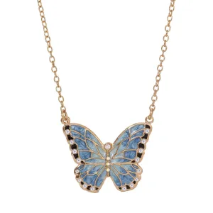 1928 Jewelry Blue Enamel Crystal Butterfly Pendant Necklace 18"   3" Extender 1928 Jewelry