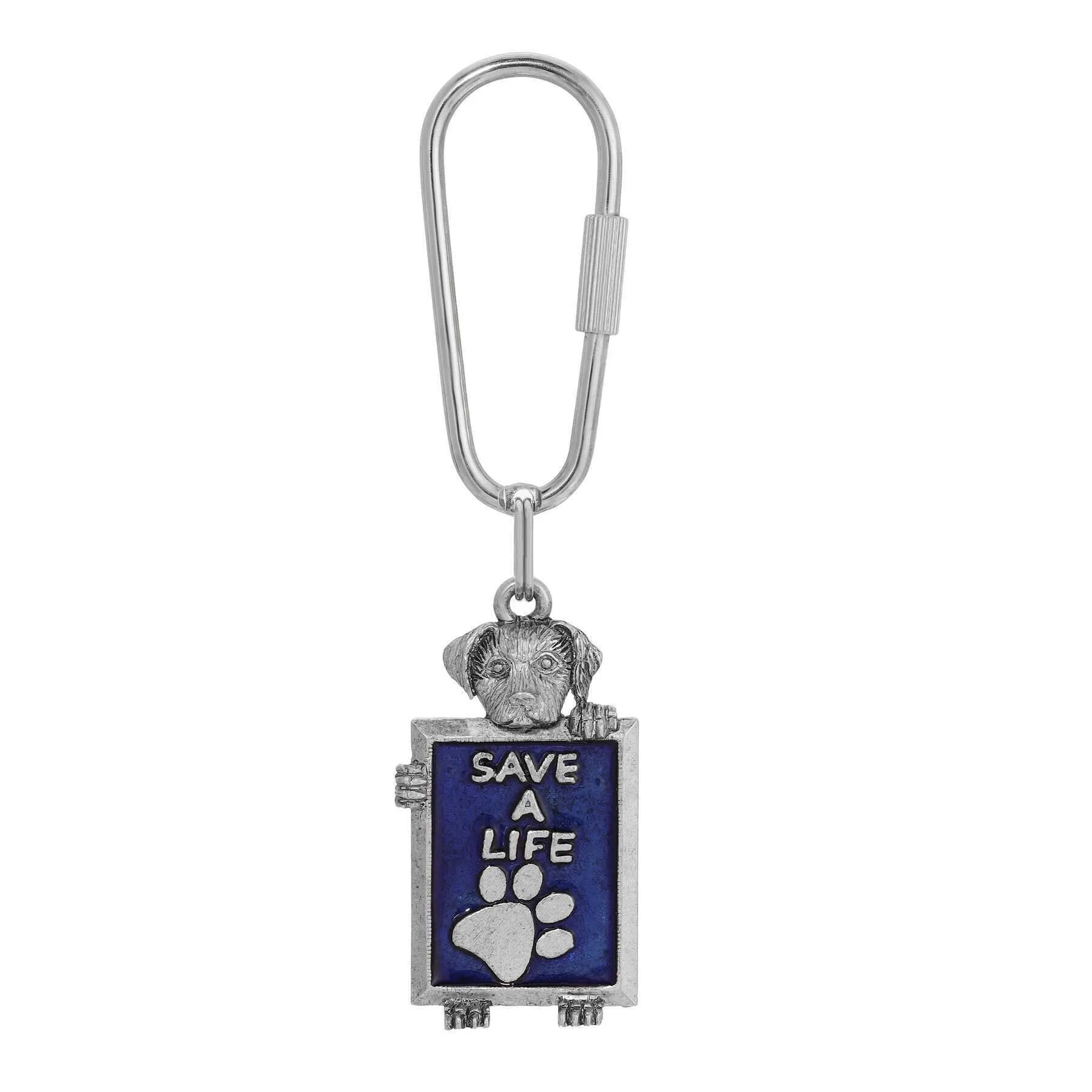 1928 Jewelry Blue Enamel Save A Life Dog Carabiner Key Chain 1928 Jewelry