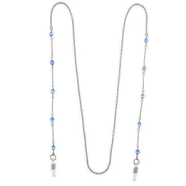 1928 Jewelry Blue Faux Cats Eye Bead Eyeglass Holder Chain Necklace 32" 1928 Jewelry