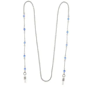 1928 Jewelry Blue Faux Cats Eye Bead Eyeglass Holder Chain Necklace 32" 1928 Jewelry