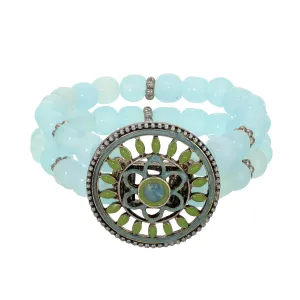 1928 Jewelry Blue Garden Bloom Aqua Glass Beaded Stretch Bracelet 1928 Jewelry