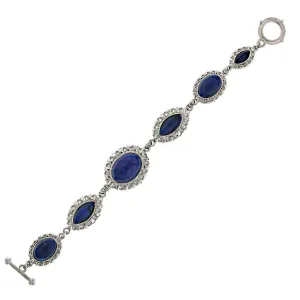 1928 Jewelry Blue Lapis Cabochon With Gold Stone Toggle Bracelet 1928 Jewelry