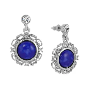 1928 Jewelry Blue Lapis Matrix Embrace Post Drop Earrings 1928 Jewelry