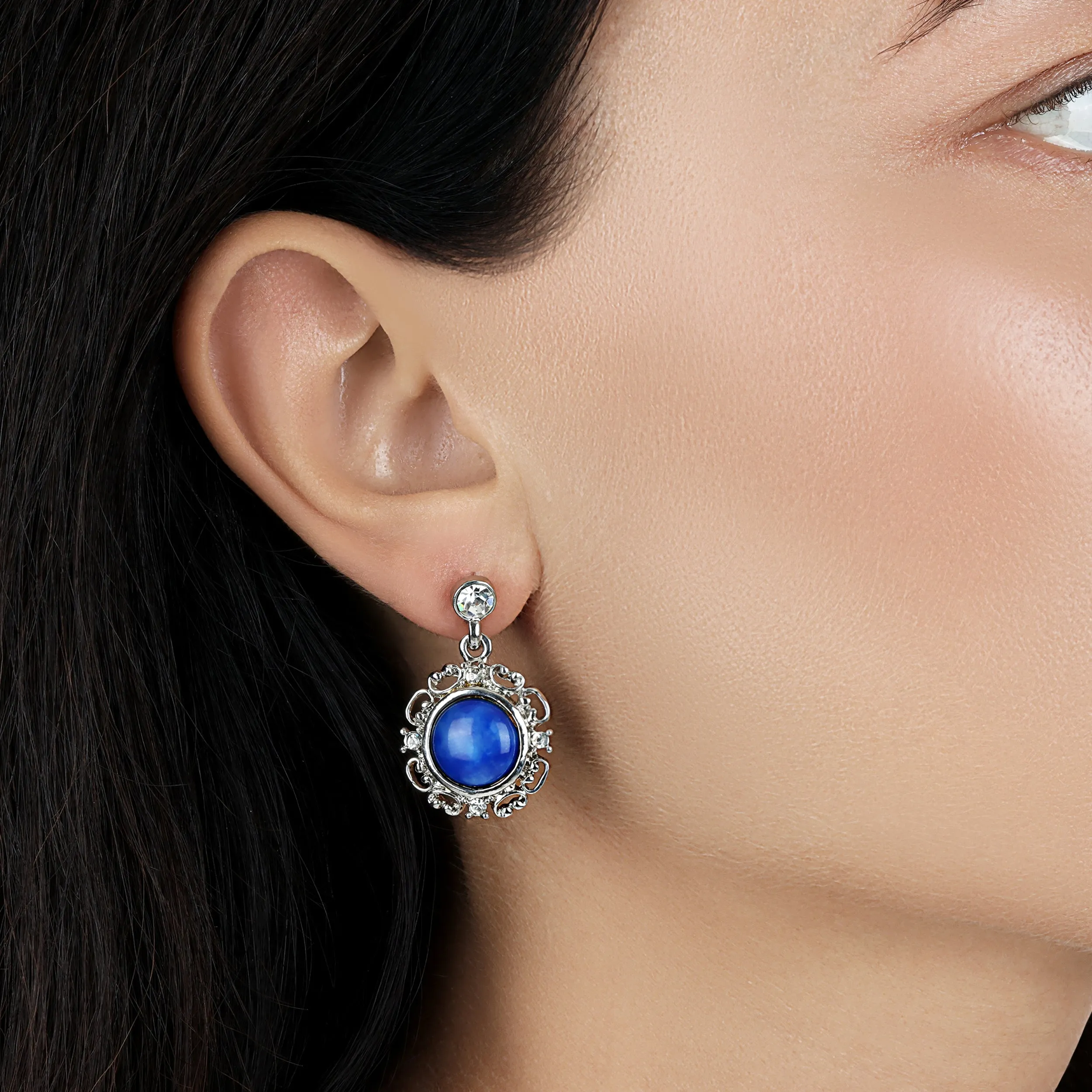 1928 Jewelry Blue Lapis Matrix Embrace Post Drop Earrings 1928 Jewelry