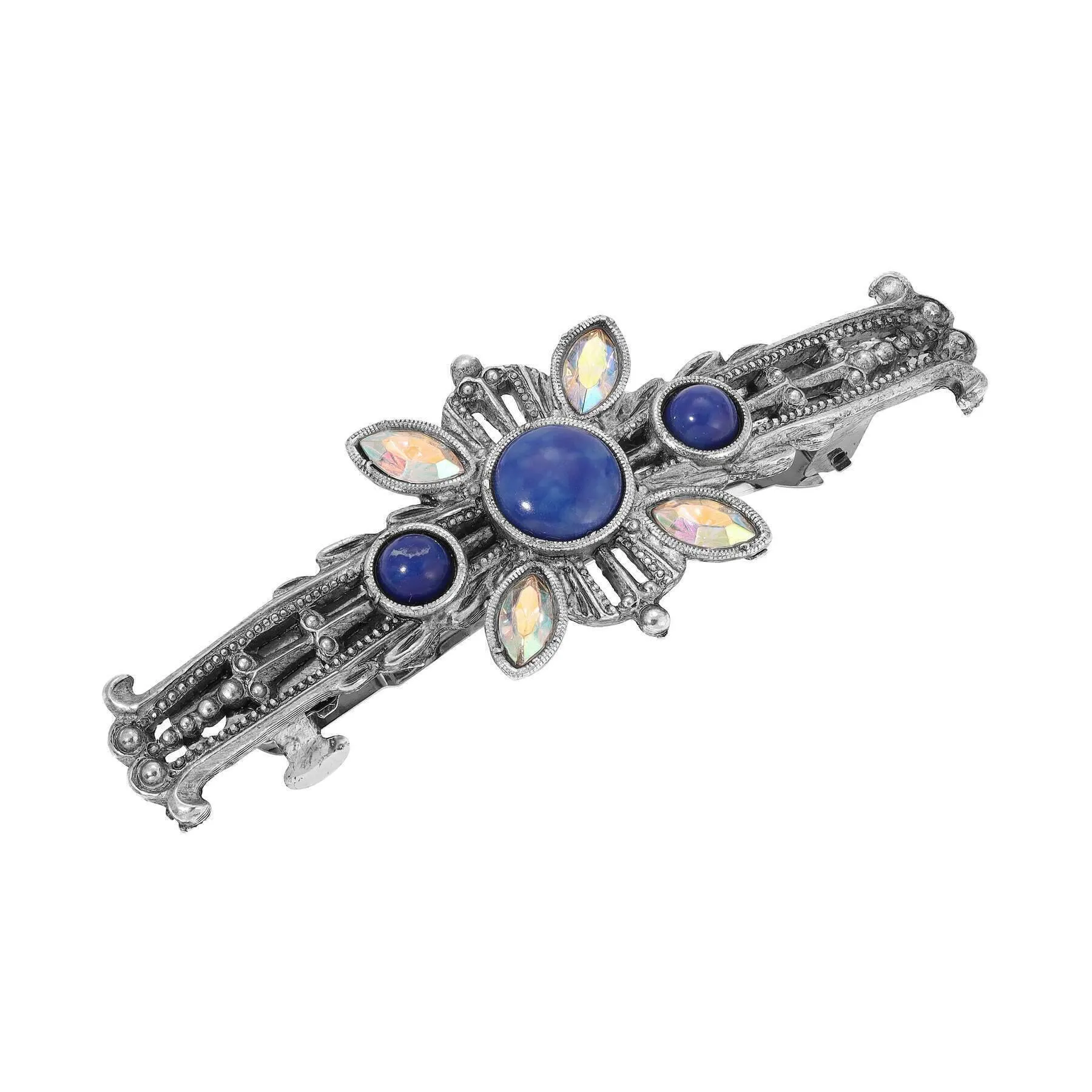 1928 Jewelry Blue Lapis Stone & AB Crystal Hair Barrette 1928 Jewelry