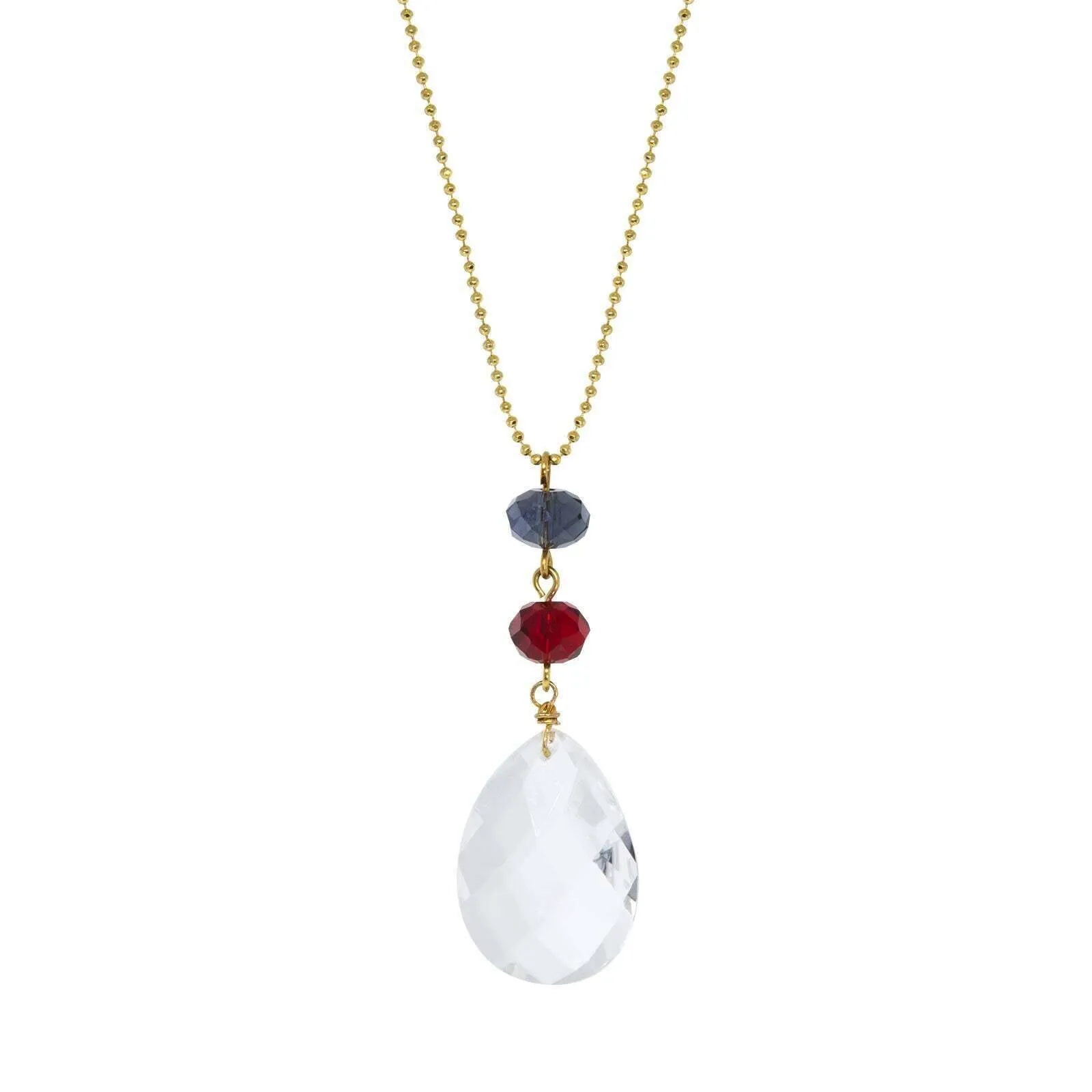 1928 Jewelry Blue Red Bead Clear Briolette Drop Pendant Necklace 20" 1928 Jewelry
