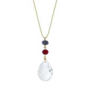 1928 Jewelry Blue Red Bead Clear Briolette Drop Pendant Necklace 20" 1928 Jewelry
