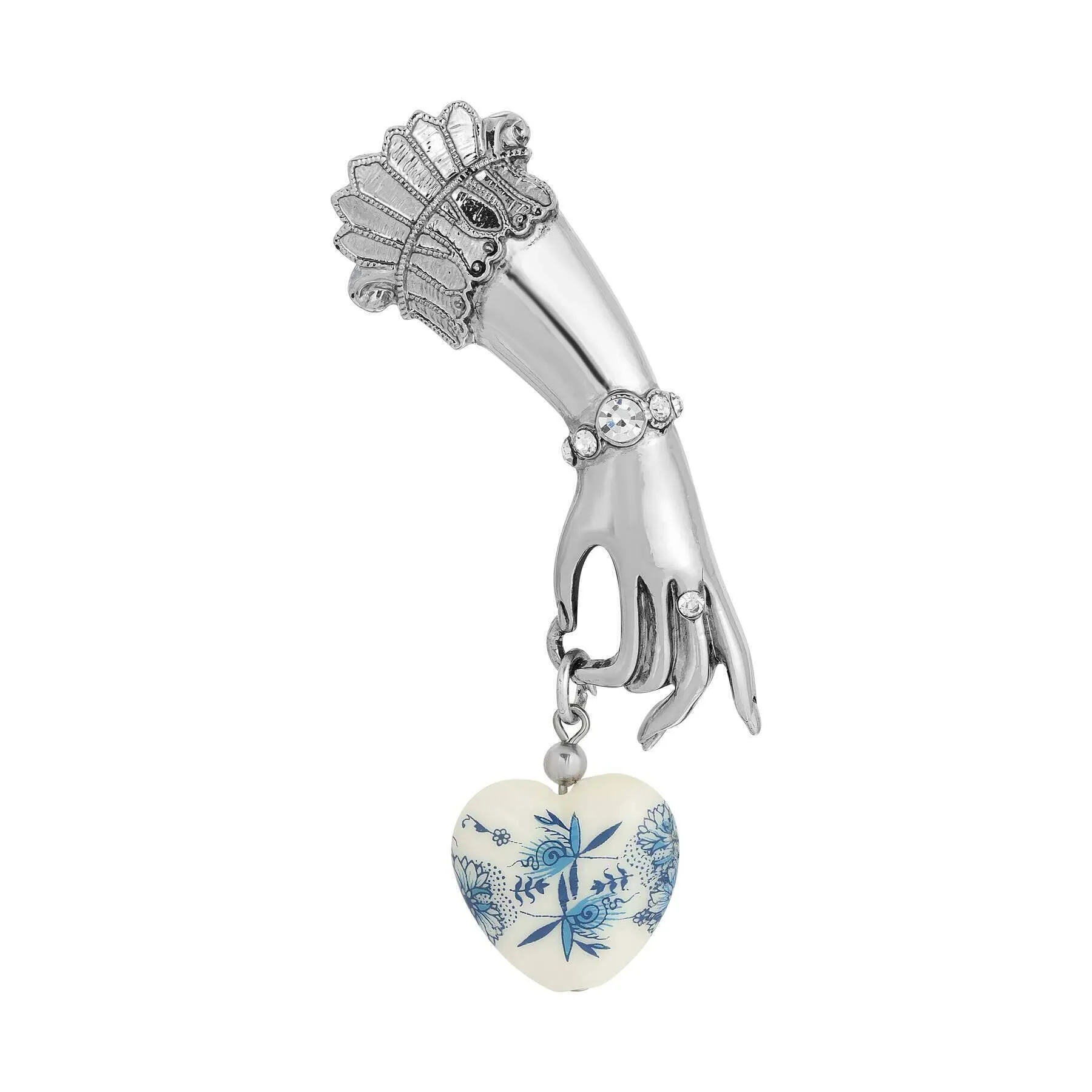 1928 Jewelry Blue Willow Belle Epoch Ladies Hand Heart Drop Pin 1928 Jewelry