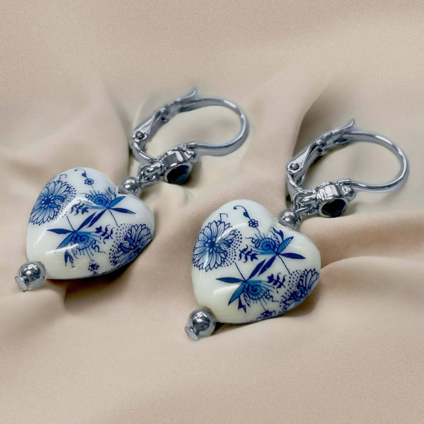 1928 Jewelry Blue Willow Blue Stone Heart Drop Earrings 1928 Jewelry