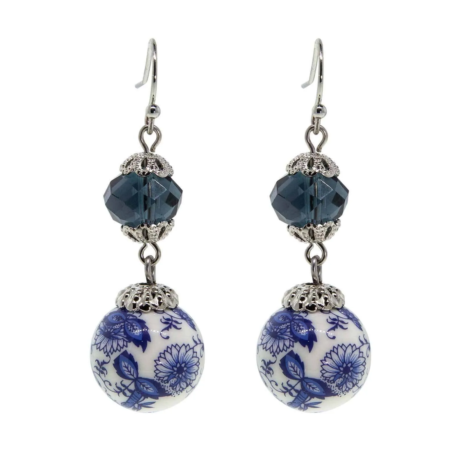 1928 Jewelry Blue Willow Dark Blue And Beaded Drop Earrings 1928 Jewelry