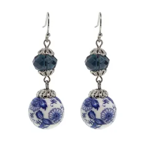 1928 Jewelry Blue Willow Dark Blue And Beaded Drop Earrings 1928 Jewelry