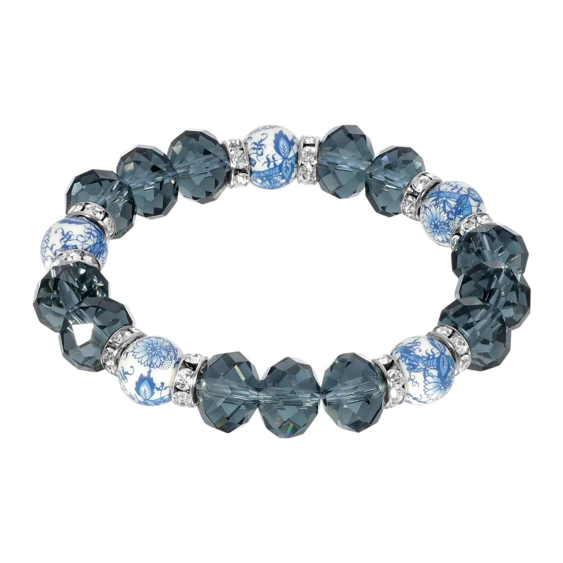 1928 Jewelry Blue Willow Dark Blue And Beaded Stretch Bracelet 1928 Jewelry