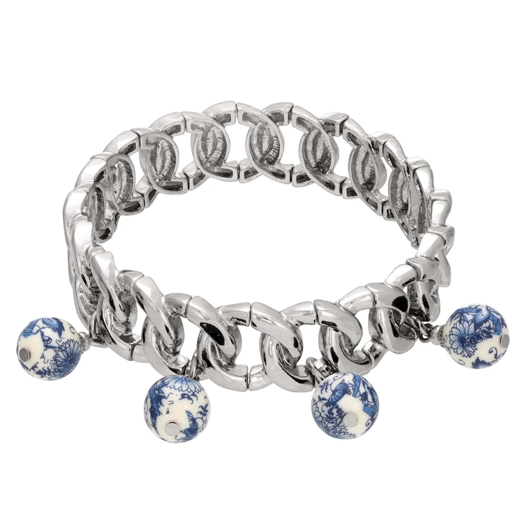 1928 Jewelry Blue Willow Faux Pearl Drop Bead Stretch Bracelet 1928 Jewelry