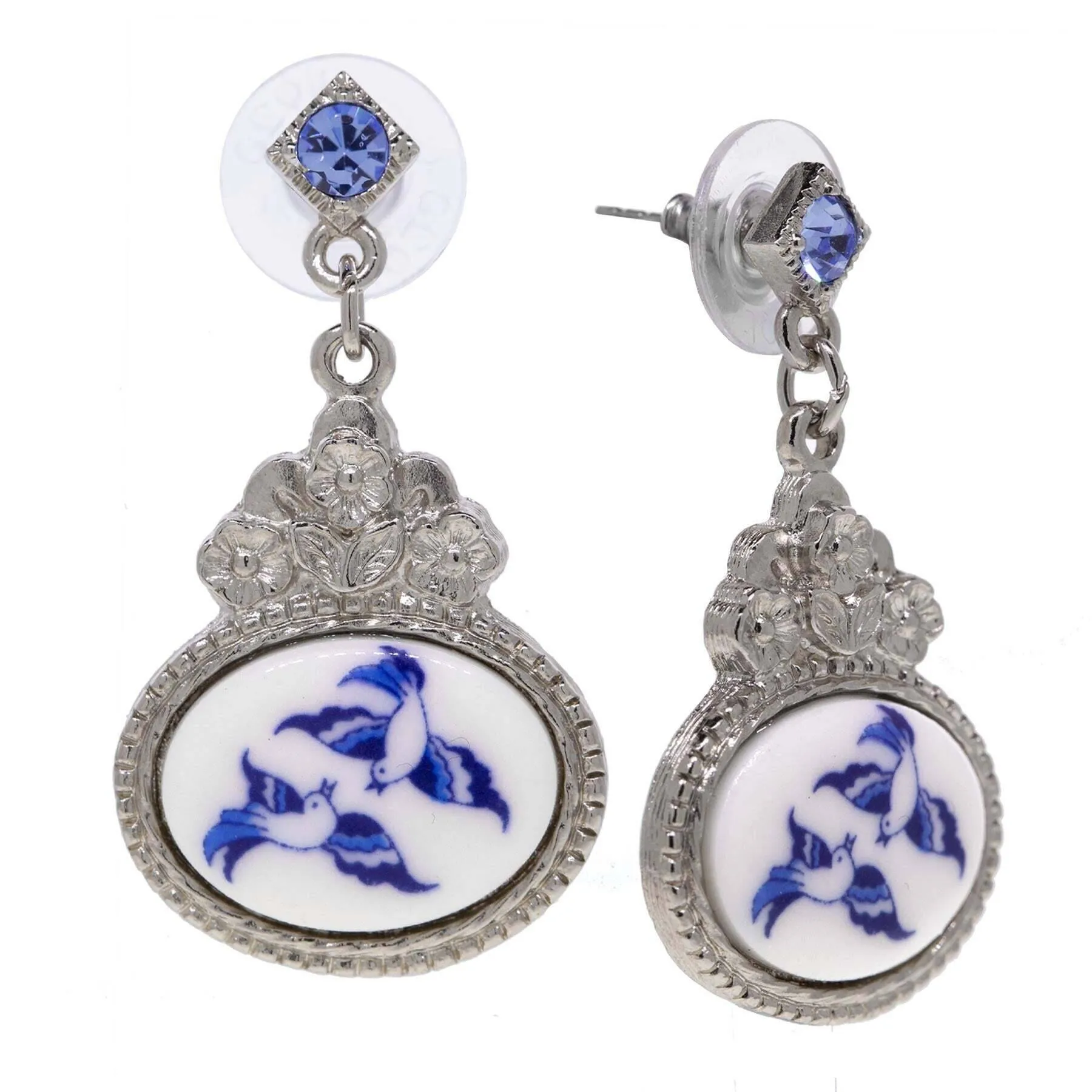 1928 Jewelry Blue Willow Flower Light Sapphire Crystal Post Drop Earrings 1928 Jewelry