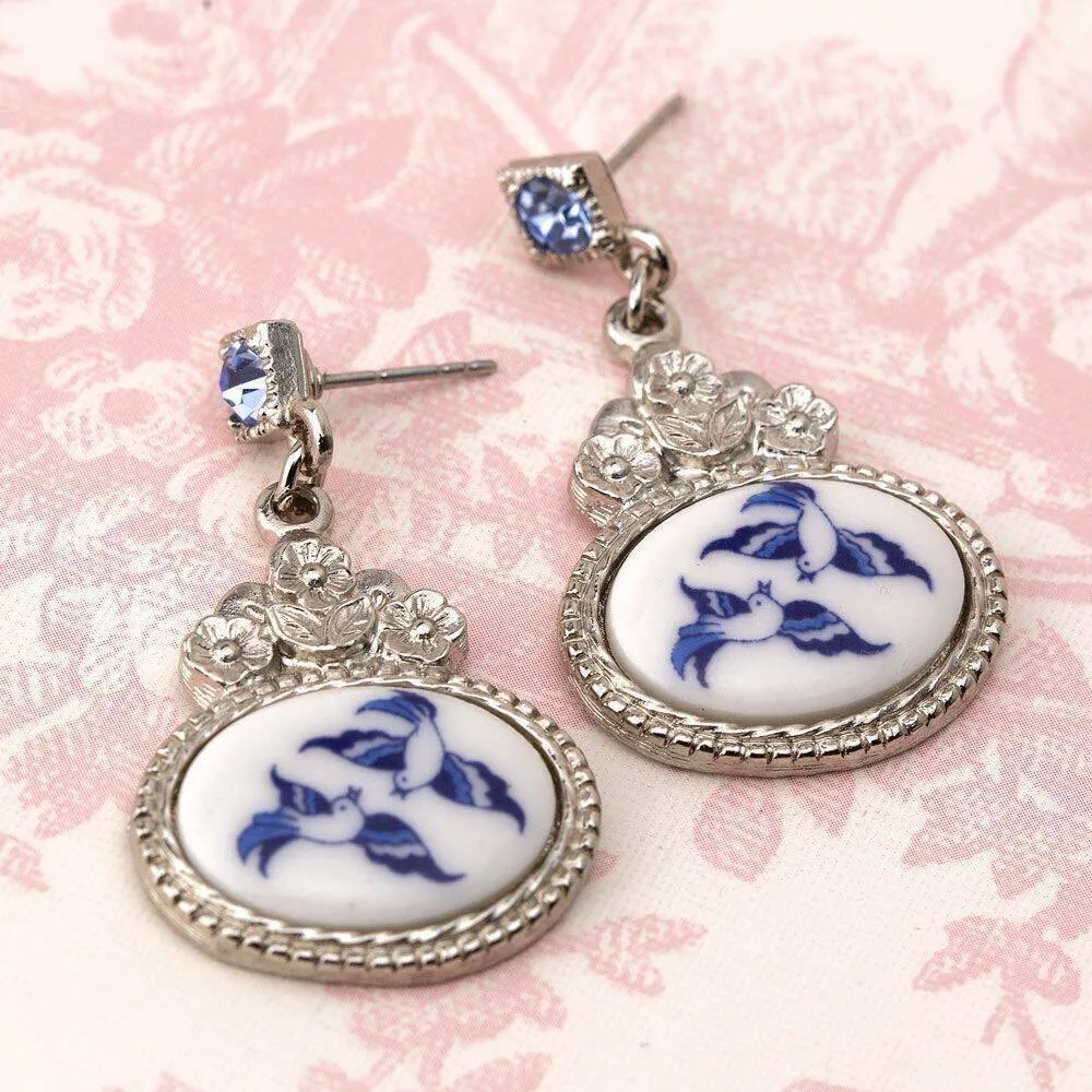 1928 Jewelry Blue Willow Flower Light Sapphire Crystal Post Drop Earrings 1928 Jewelry