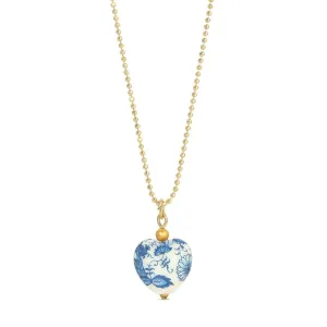 1928 Jewelry Blue Willow Heart Pendant Necklace 16" 1928 Jewelry