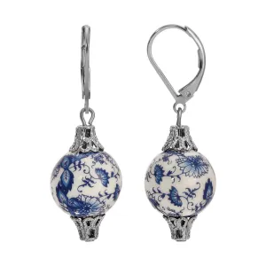 1928 Jewelry Blue Willow Round Bead Drop Earrings 1928 Jewelry