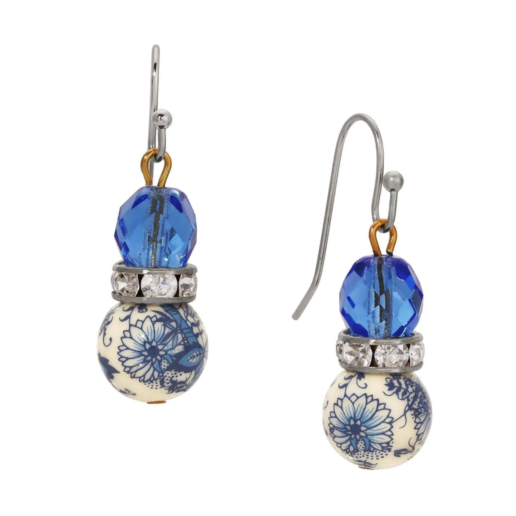 1928 Jewelry Blue Willow Sapphire Blue Glass Crystal Drop Earrings 1928 Jewelry