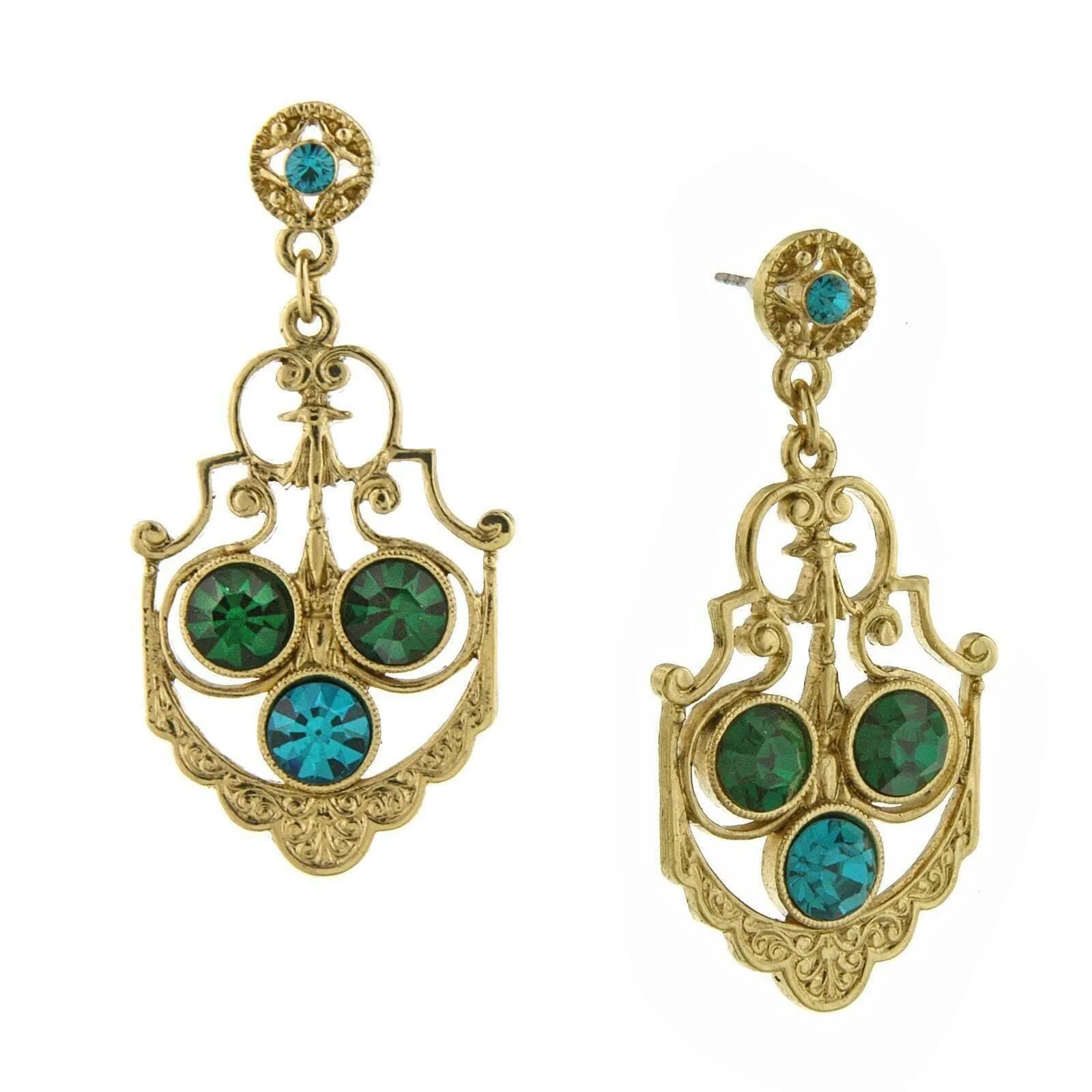 1928 Jewelry Blue Zircon Color And Green Crystal Drop Earrings 1928 Jewelry