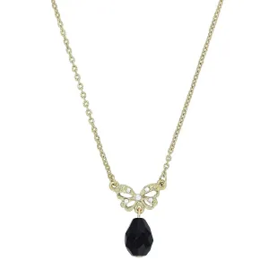 1928 Jewelry Bow Black Bead Drop Pendant Necklace 16"   3" Extender 1928 Jewelry