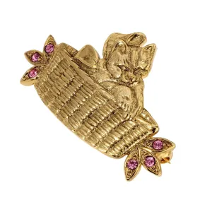 1928 Jewelry Bowtie Kitten In A Basket Crystal Pin 1928 Jewelry